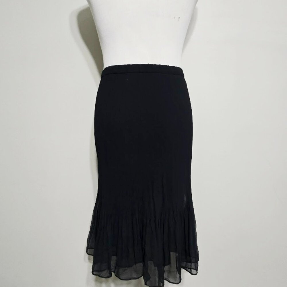 NOS Cache Black Pleated Chiffon Skirt Large Womens Vintage Usa Made